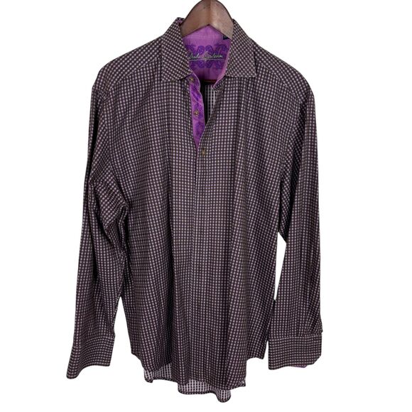 Robert Graham Purple Brown Checkered Button Down Long Sleeve Shirt Men's XL - Picture 1 of 8